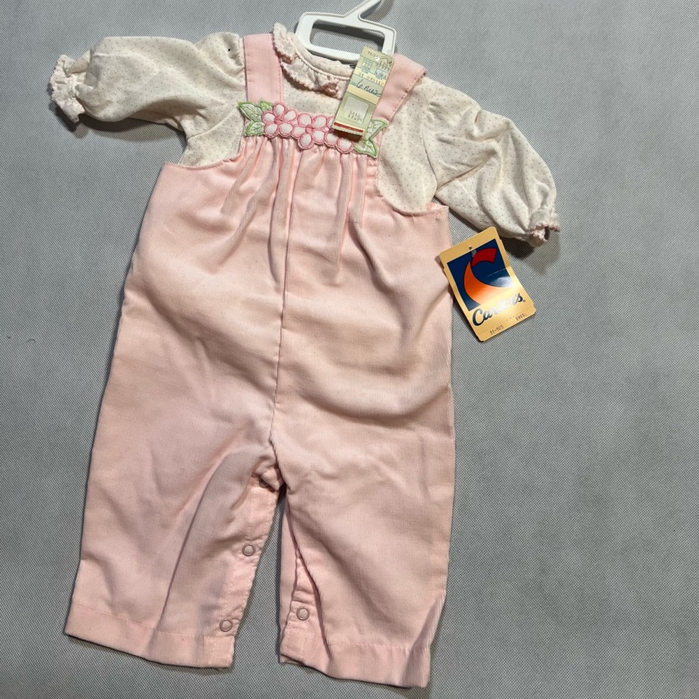 NWT Vintage Corduroy Carter's Pink Overalls with Floral Detail